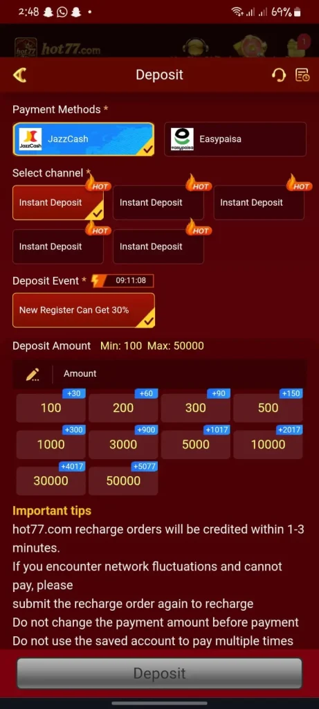 hot77 Deposit and Withdrawal 
